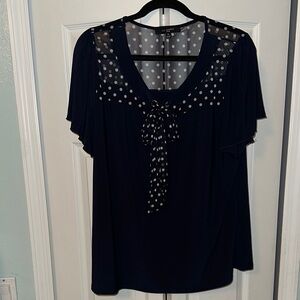 Liz McCoy Navy Polka Dot Tie-Neck Women's Top